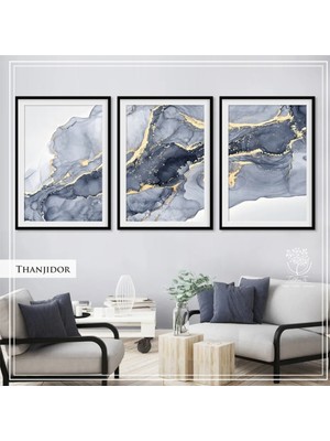 PremiumPort Şık Metal Çerçeveli Gerçek Camlı 3'lü Tablo Seti