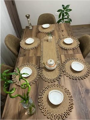 PremiumPort Doğal Jüt Masa Örtüsü ve Amerikan Servis Takımı Seti, Şık ve Kullanışlı