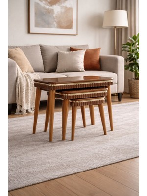 KS Şeritli Saray Model Üçlü Ceviz Renk (3) Zigon Seti