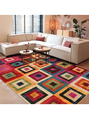 Braventa Collection Latte Dizayn Amber Desenli Pamuk Tabanlı Yıkanabilen Kaydırmaz Antibakteriyel Salon Halısı 80X150