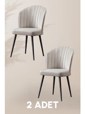 MyMassa Rubi Sandalye - Babyface Krem - Siyah Metal Ayak (2 Adet) - Salon Sandalyesi / Mutfak Sandalyesi