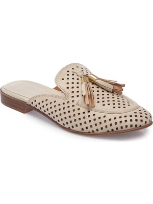 Tergan  Bej Hakiki Deri Kadın Terlik - K25Y1TR67888-S5Y