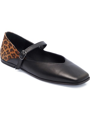 Tergan Siyah Hakiki Deri Leopar Kadın Babet - K25I1BB67848-A23