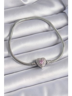 Eco Lounge Pirinç Zirkon Taşlı Kalp Figür Charm Model Kadın Bileklik