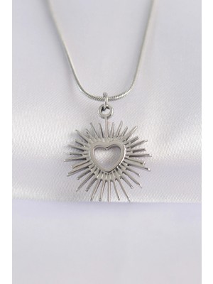 Eco Lounge 316L Çelik Zincir Gümüş Renk Kalp Güneşi Tasarımlı Kolye