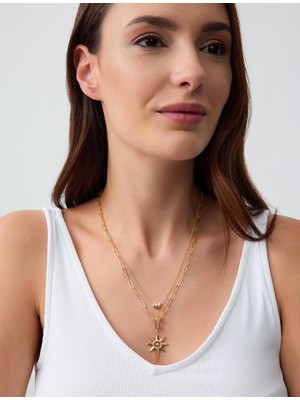 Jimmy Key Altın Rengi Kalp ve Yıldız Figürlü Çok Zincirli Kolye