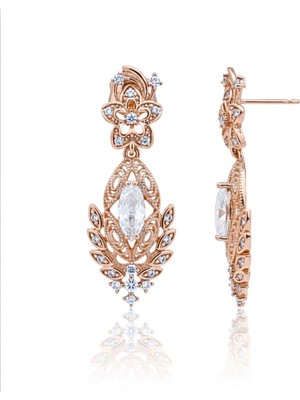 Caisya Vip Seri Küpe Xuping Çiçekli Telkari Tasarım Taşlı Rose Altın Kaplama 2,5cm
