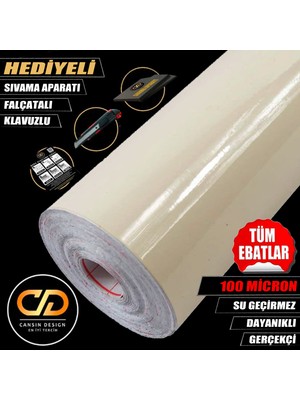 Jansın Home Krem Parlak Bej Mutfak, Dolap, Tezgah, Beyaz Eşya ve Mobilya Kaplama Kendinden Yapışkanlı Folyo