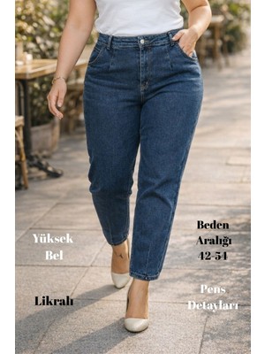 Cedy Denim Mom Fit Jean Büyük Beden Yüksek Bel Carrot Kesim Dar Paça Pileli Esnek Kot Pantolon C600