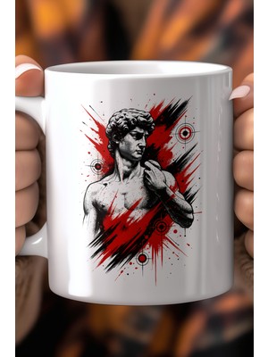 YasBey Design Heykel Sanat Desenli 330ML Baskılı Beyaz Seramik Kupa Bardak