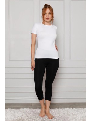 İlkyaz Fashion Penye Likralı Diz Altı Tayt Siyah