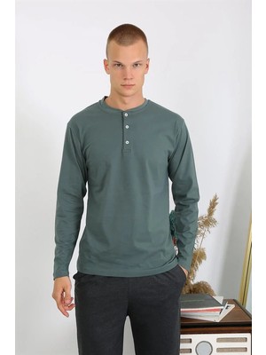 İlkyaz Fashion Erkek Penye Uzun Kol Pijama Takımı Haki