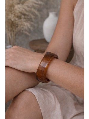 Sacce Scarves & Accessories Vintage Bilezik Kahve Kemik Görünümlü Asimetrik Akrilik Bilezik