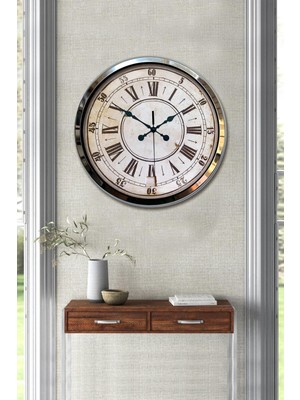 PremiumPort Şık Metal Duvar Saati 40CM, Retro Tasarım, Krom Renkli, Modern Dekorasyon