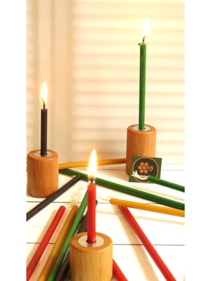 PremiumPort 20 Adet Balmumu Mum ve 3 Ahşap Silindir Mumluk Dilek Mumu Seti