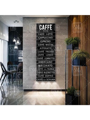 PremiumPort Kahve ve Pizza Köşesi Panoramik Dikey Kanvas Tablo, Şık Menü Liste Dekoru