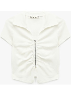 Koton Slim Fit Kısa Kollu Klasik Yaka Fermuar Detaylı Tişört