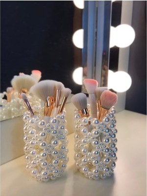 Ravinity Beyaz Incili Makyaj Organizer, Inci Kalemlik, Dekoratif Obje