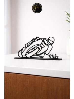 3art Metal Dekorasyon Kişiye Özel Isimli Motosiklet Dekoru – Minimal Çizgi Sanatı Masa & Raf Süsü