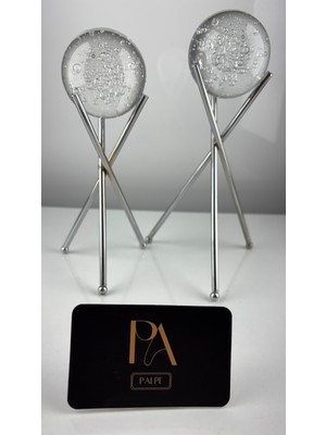 PremiumPort Şık Gümüş 2'li Metal Dekoratif Obje Seti, Ev ve Ofis Aksesuarı