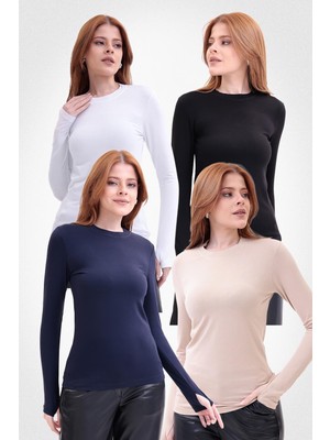 Yade Fashion Parmak Detaylı Bisiklet Yaka Body 4\'lü Set