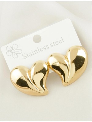 Gold Renkli Çelik Kalp Küpe
