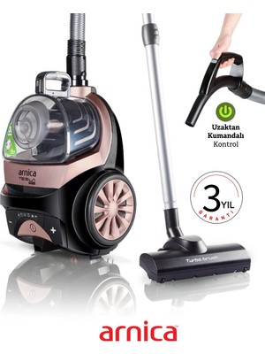 Arnica 750W Turbo Başlıklı Kumandalı Torbasız Süpürge Hepa 13 Alerjik Filtreli Ultra Sessiz, 3l Geniş Hazne