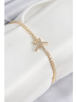 FRY Pirinç Zirkon Taşlı Deniz Yıldızı Model Gold Renk Kadın Bileklik - Lisinya
