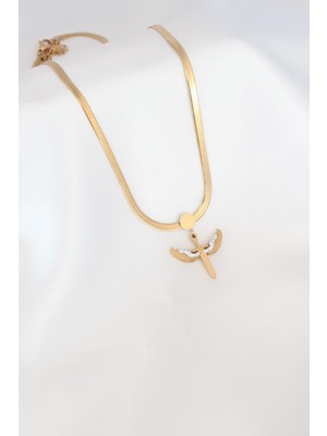 Clariss Mikail Figür Zirkon Taş Detay Gold Renk Çelik Italyan Zincir Kadın Kolye