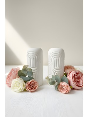 PremiumPort Bohem Desenli Beton Biblo 2'li Set, Modern Dekoratif Tasarım