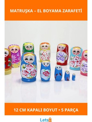 Letsii El Boyaması Ahşap Matruşka 5 Adet Iç Içe Gelir Hediye Seti