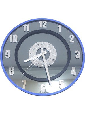 Formiqra Yeni Trend Gümüş Ayna Pleksi Gerçek Ayna Duvar Saati Çap 35CM Mavi-Siyah