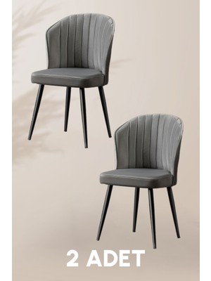 MyMassa Rubi Sandalye - Babyface Gri - Siyah Metal Ayak (2 Adet) - Salon Sandalyesi / Mutfak Sandalyesi