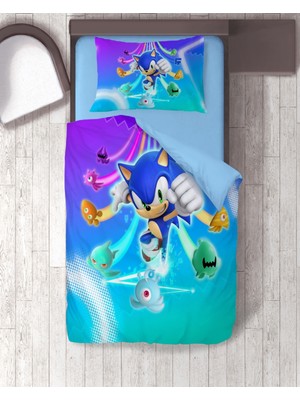 Sarel Kirpi Sonic Baskılı 3D Tek Kişilik Nevresim Takımı