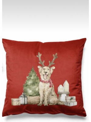 PremiumPort Kırmızı Zeminde Alex Desenli Çift Taraflı Süet Kırlent Kılıfı