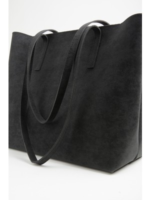 Vivaq Kadın Açelya Siyah Nubuk Büyük Boy Fermuar Kapama El ve Kol Çantası