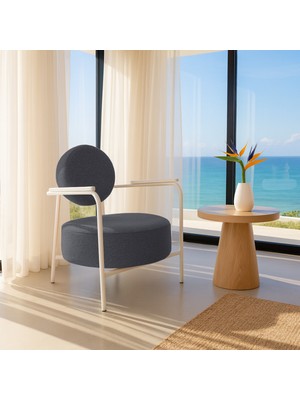 Azra Mobilya Venüs Modern Berjer | Soft Kumaş | Beyaz Metal Ayaklı Koltuk | Ev & Ofis | Antrasit