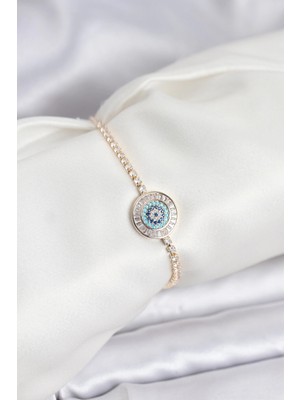 Butik Bfs Gold Renk Nazar Model Zirkon Taşlı Asansörlü Su Yolu Bileklik