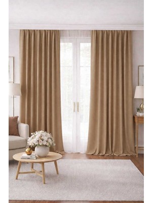 Taç Lüks 1.sınıf Elegance Bej (Sütlü Kahve ) Petek Kadife Dokulu Tek Kanat Düz Dikim Ada Fon Perde