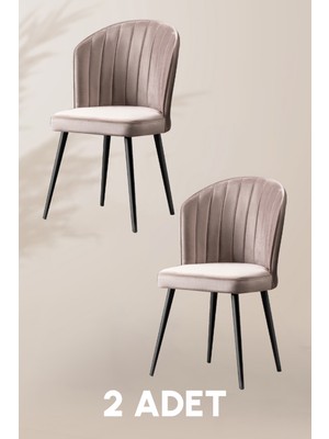 MyMassa Rubi Sandalye - Babyface Kapuçino - Siyah Metal Ayak (2 Adet) - Salon Sandalyesi / Mutfak Sandalyesi