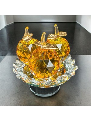 PremiumPort Şık Kristal Cam Ayaklı Üçlü Elma Dekorasyonu Hediye Alternatifi