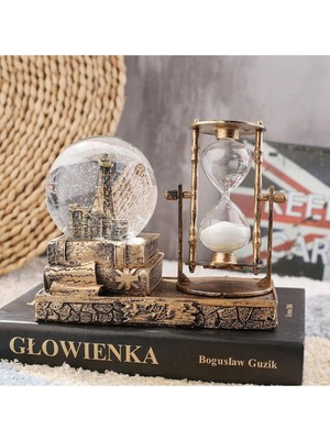Keyfim Shop Isme Özel Işıklı Eyfel Kulesi Kar Küresi ve Kum Saati Dekoratif Biblo