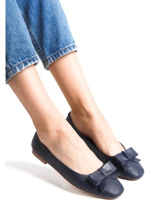 Tarçın Ayakkabı Hakiki Deri Lacivert Kadın Deri Babet TRC58-4055