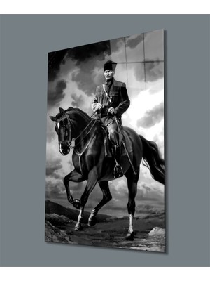 PremiumPort Atatürk Portresi Cam Tablo, Siyah ve Beyaz, Ev Ofis Okul Duvar Dekoru