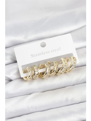 FRY 316L Çelik Gold Renk Su Yolu Halka Küpe Seti - Lisinya