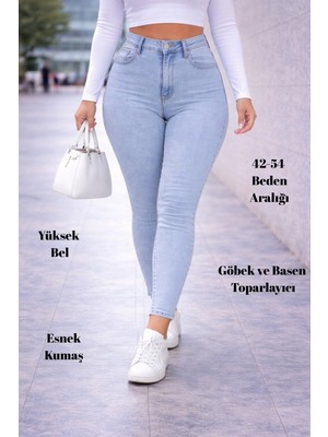 Cedy Denim Büyük Beden Kadın Slim Fit Yüksek Bel Esnek Dar Kesim Kot Pantolon C597