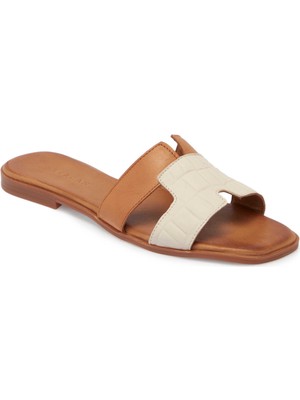 Tergan Bej Deri Kadın Terlik - K25Y1TR67887-S5Y