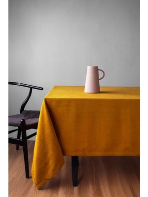 Hype Store Gauze Fabric Design Kadife Dokulu Masa Örtüsü (Koyu Sarı, 140X220)