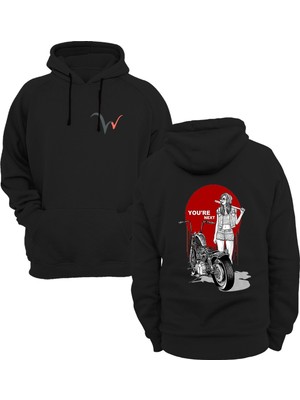 Widi Motorcu Kız Baskılı Siyah Sweatshirt