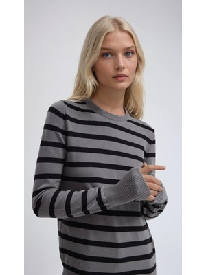 Lijuri Bisiklet Yaka Çizgili Basic Triko Kazak 1410